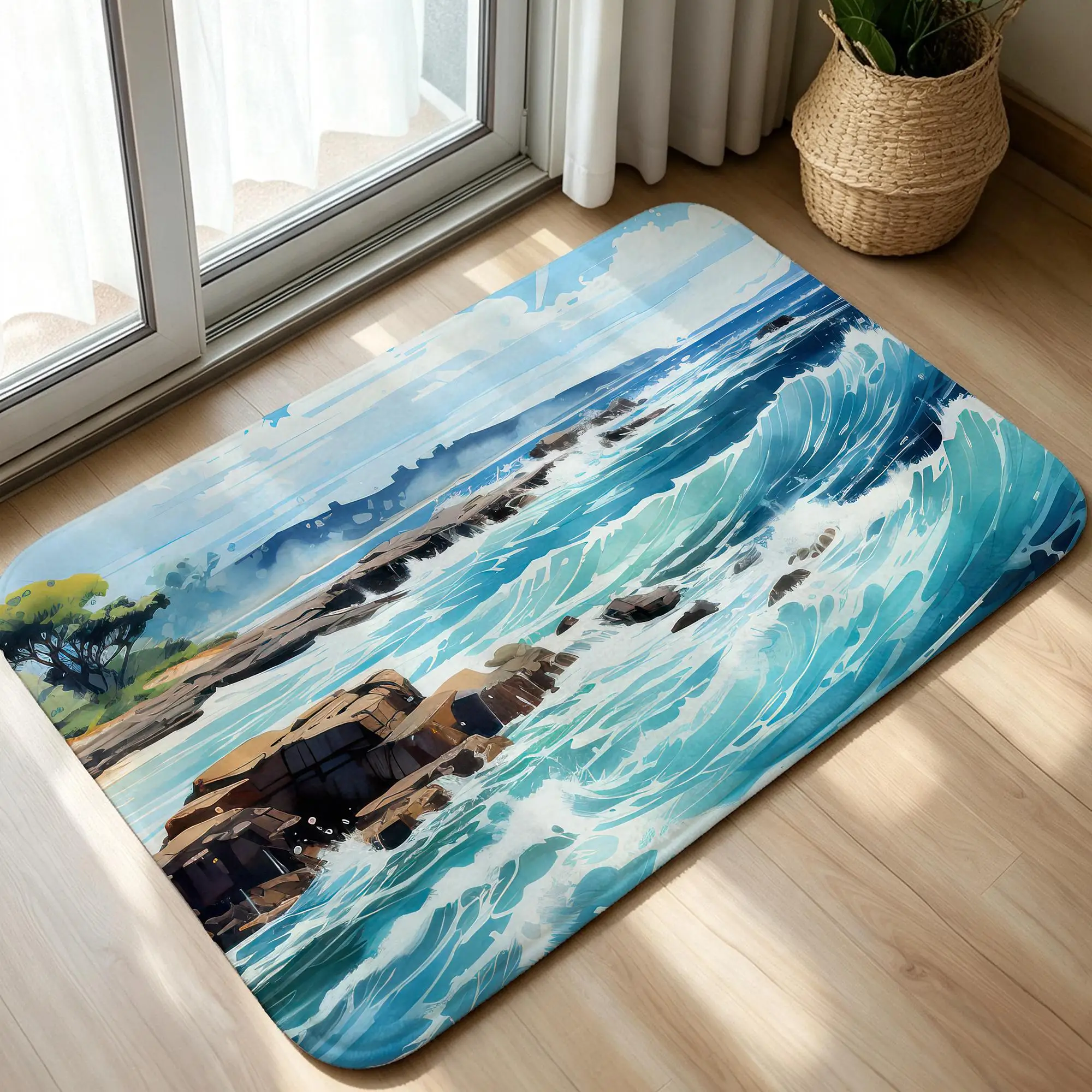 Beautiful Ocean Welcome Rug Clear Sea Water Doormat Coastal Beach Area Rug Winter Floor Mat Kitchen Porch Entryway Decor