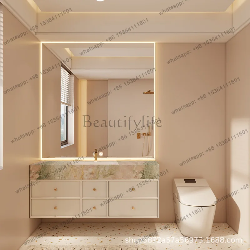 LDFrench Bathroom Cabinet Rock Seamless Ceramic Integrated Basin Bathroom Cabinet Washbasin Countertop Cabinet Toilet