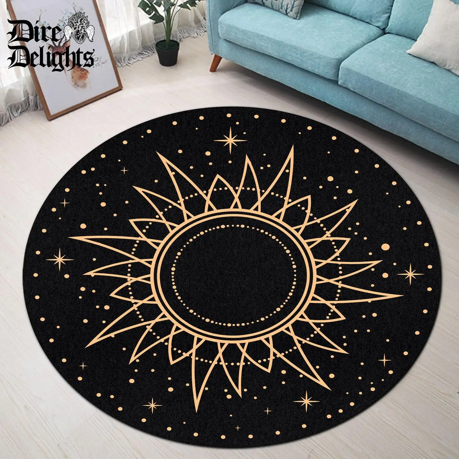 【Room Decoration Carpet】Starry Sky Round Rug, Gothic Sun Starry Sky Carpet, Punk Rock Gothic Rug, Halloween Round Rug, Witch Room Round Rug, Starry Sky Round Carpet, Ancestor Theme