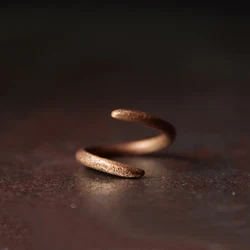 Curving Hand Crafted Texture Solid Copper Ring Rustic Artificial Oxidized Resizable Retro Punk Street for Men Women
