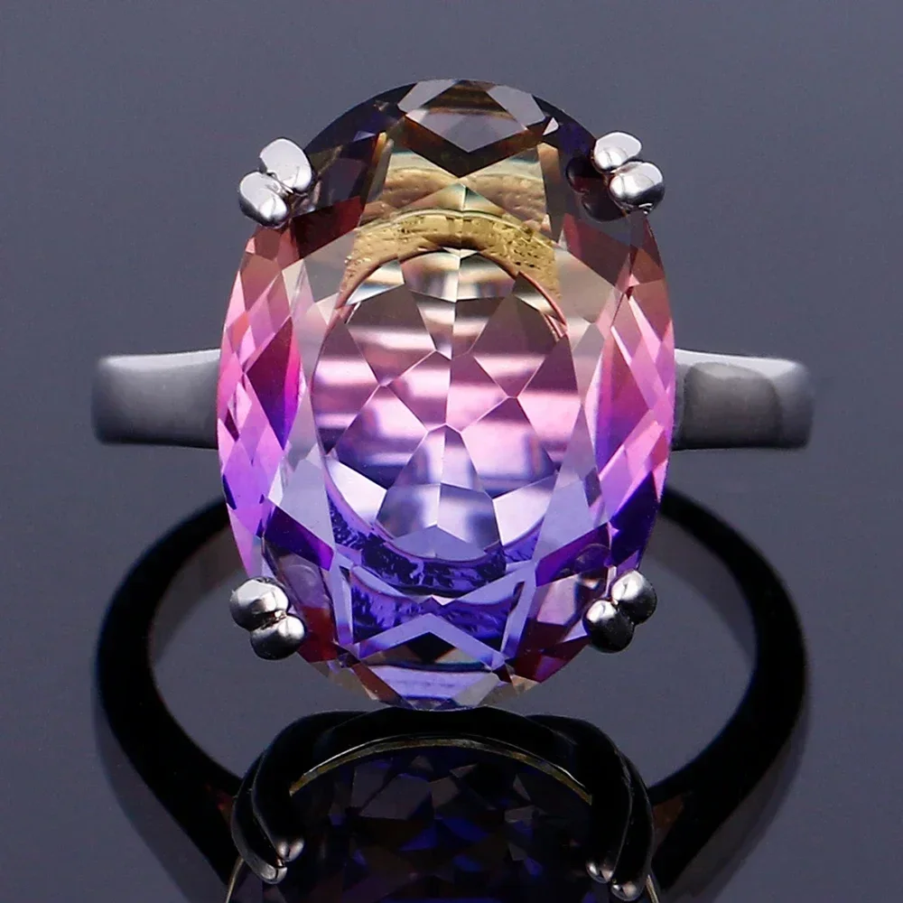 Fashion Oval Gradient Gemstone 13*18mm AAAAA Zircon Multicolor Tourmaline Ring Engagement Party Jewelry Gift for Women