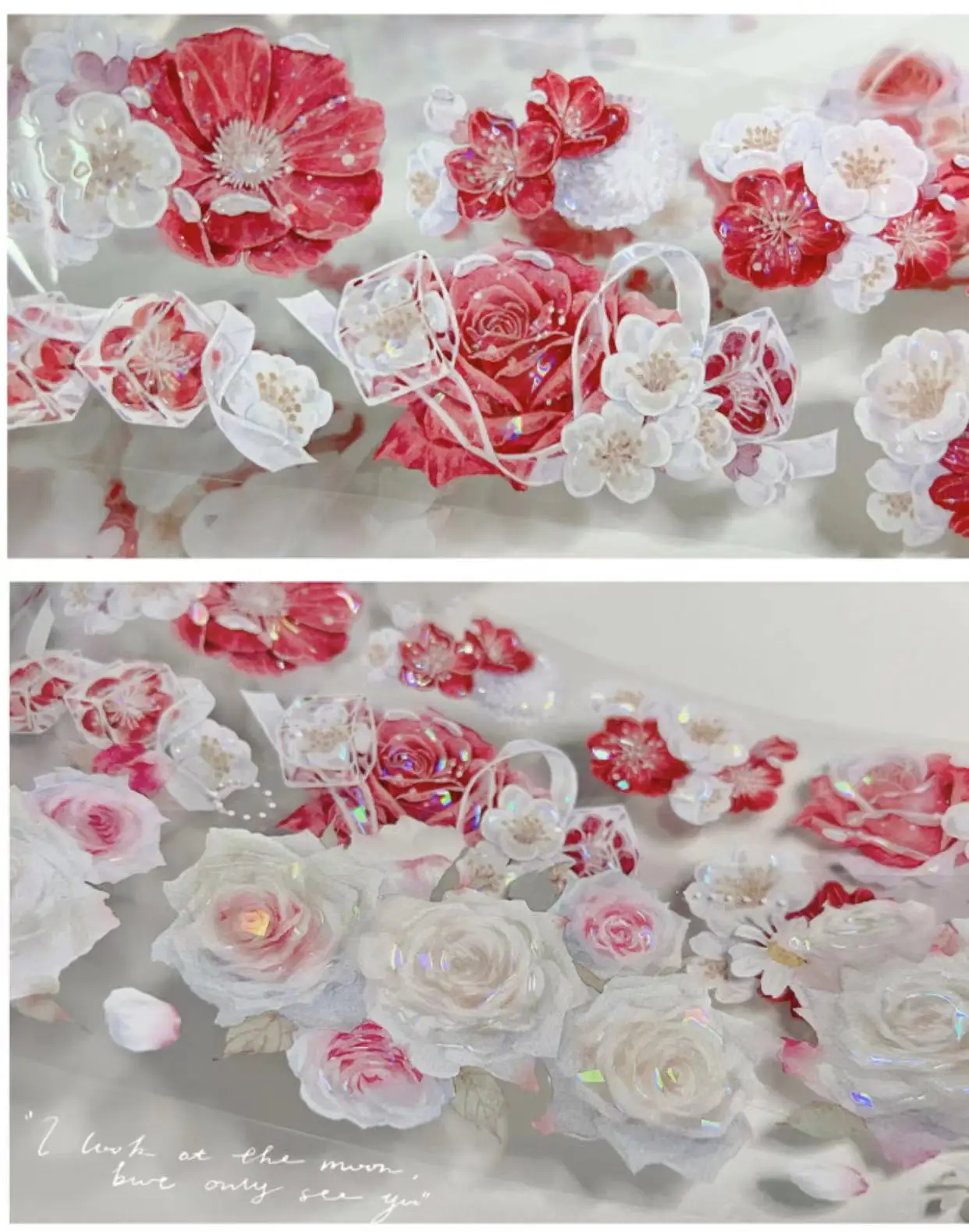 Vintage Red White Daisy Rose Floral Washi PET Tape for Planner Card Making DIY Scrapbooking Plan Decorative Sticker