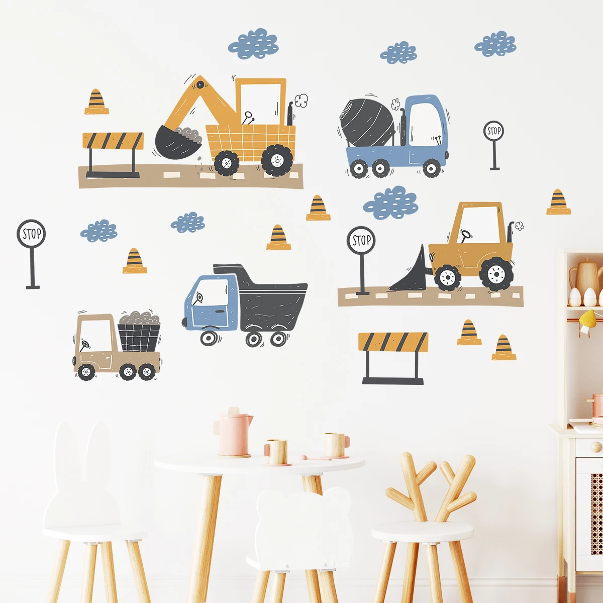 Cartoon Cute Construction Truck Wall Stickers Decoration for Bedroom Wall Decals Home Decore Living Room Wall Art Kids Room