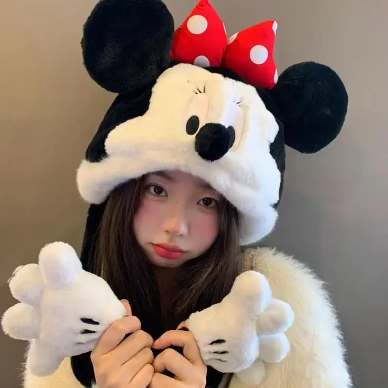 Disney Mickey Donald Duak Cute Plush Warm Hats Korean Sweet Kawaii Winter Ear Protection Cap Cartoon Fashion Pullover Hats Gifts