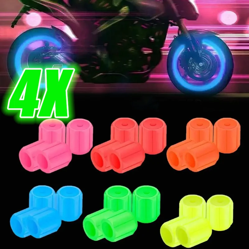 

4PCS Car Tyre Screw Cap Protector Colourful Glow Cool Valve Universal Dustproof Car Tyre Fluorescent Cap Car Accessories