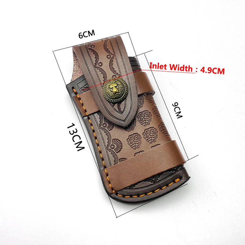 1pc Cowhide Leather Folding Knife Scabbard Sheath With Lion Brass Buckle Swiss Army Knives Pliers Tool Storage Bag Case Holder