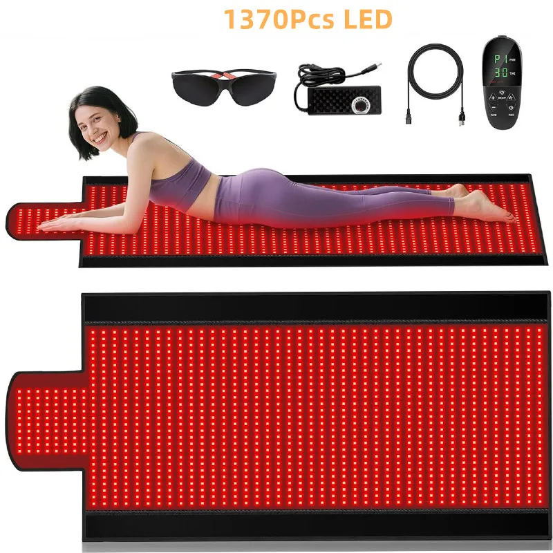 1370 المصابيح الأحمر الأشعة تحت الحمراء العلاج بالضوء حصيرة 660nm 850nm كامل الجسم وسادة للإغاثة الضوء الأحمر 76.8 "x 33.4"