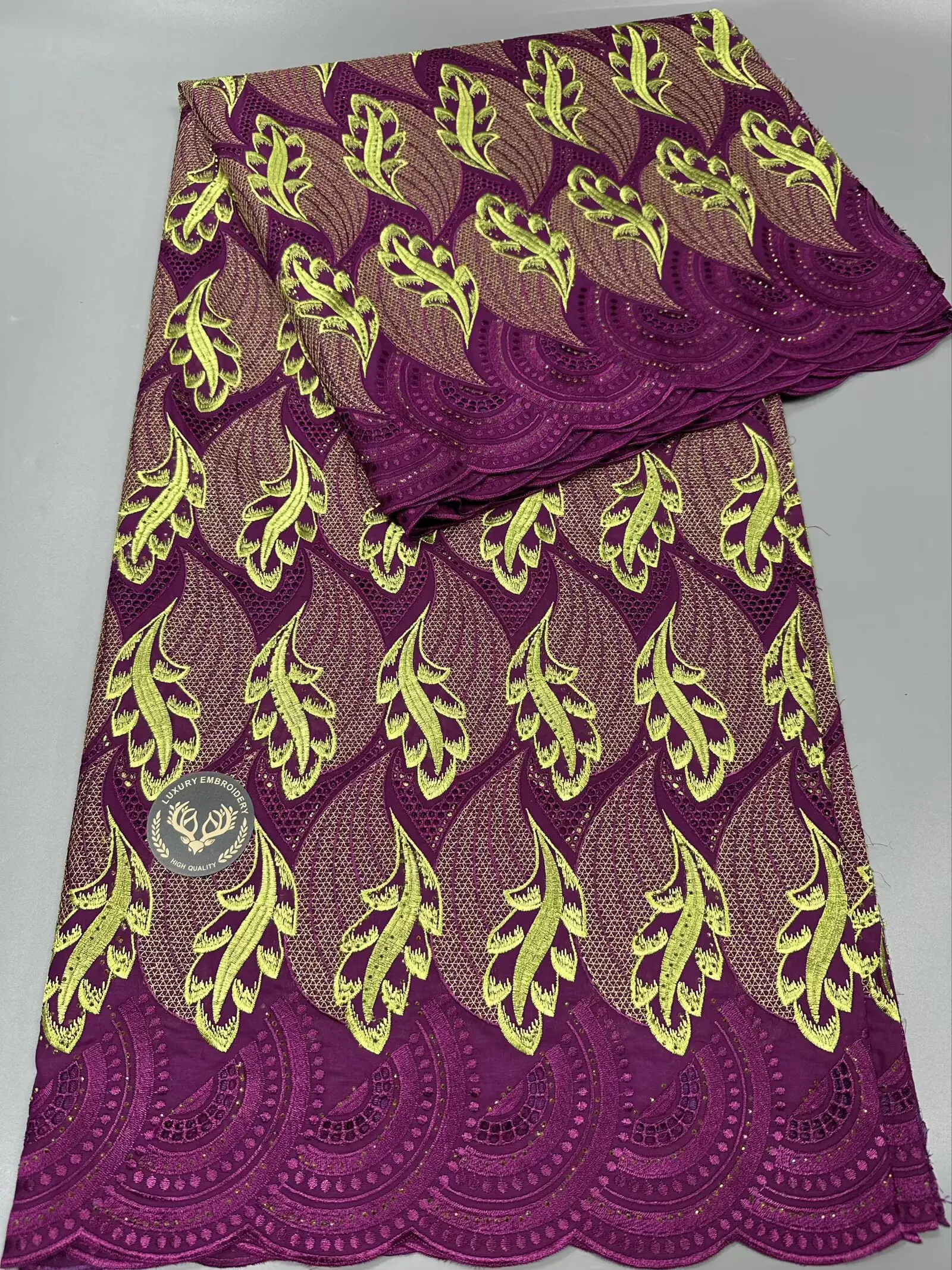 

Африканский нигерийский тюль, кружевная ткань для шитья платья, высокое качество, дамасский польский роскошный хлопок, чистая вышивка, свадебная 5 ярдов hz1381