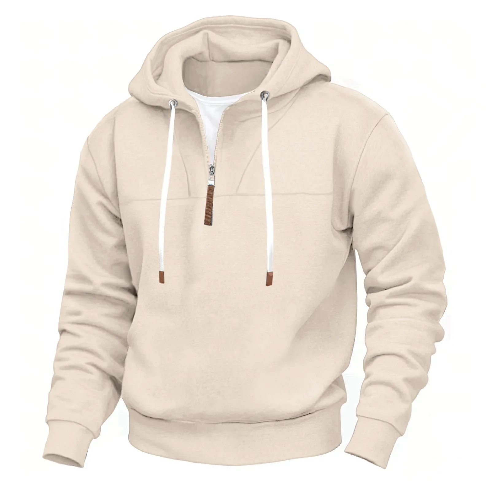 Autumn Men's Warm Velvet Hoodies Half-Zipper Trendy Double-Thread Splicing Long-Sleeved Casual Hooded Sweatshirt Couples Hoodies