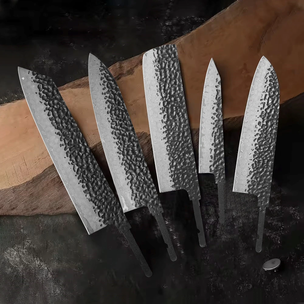 TURWHO 1-5 Pieces Japanese Chef Knives Blank Blade DIY Damascus Steel VG10 Kitchen Knife Set DIY Knife Making Tools No Handle