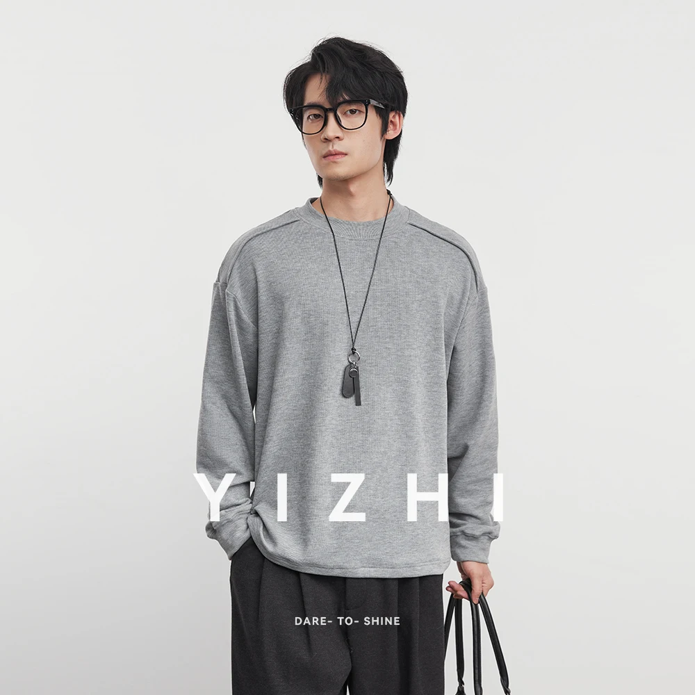 

2025 Autumn Winter New Men's Crew Neck Solid Color Sweatshirt Fashionable Men's Base Layer Long-Sleeved Top Couple Pullover