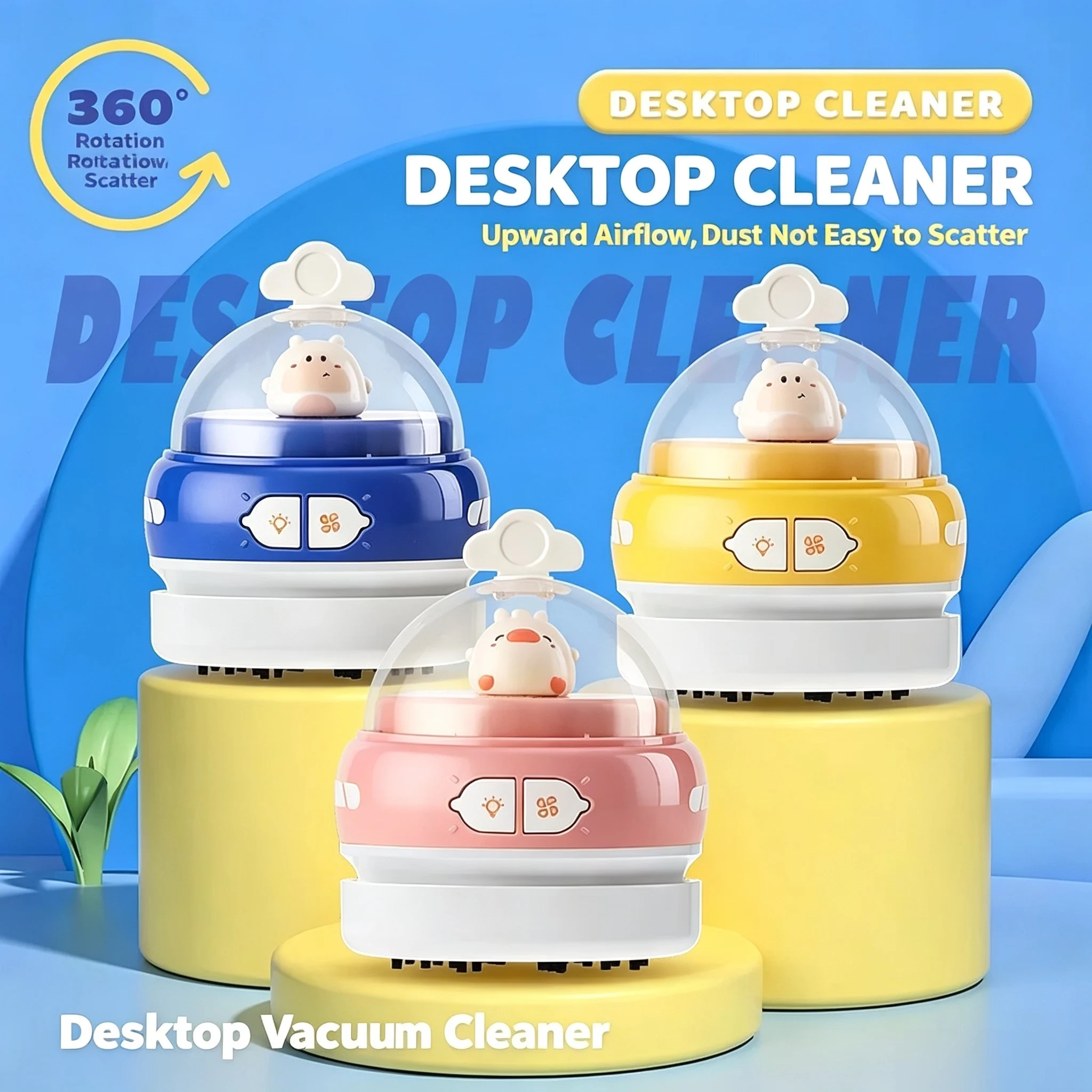 Mini Desktop Vacuum with Night Light,Rechargeable Portable Keyboard Crumbs Cleaner,Desktop Cleaning Device for Office & Home Use