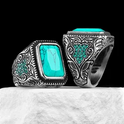 Turquoise Gemstone Simple Stainless Steel Men Rings Women Fashion Jewelry Punk Trendy Luxury Accessories Gift Wholesale