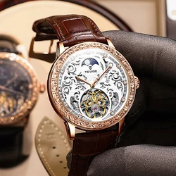 Retro Engraved Men's Watch Top Luxury Brand Tourbillon Automatic Mechanical Wristwatch Men Waterproof Rose Gold Montre Homme New