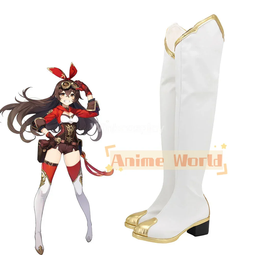 Genshin Impact Scarpe bianche ambrate Stivali cosplay Stivali di carnevale di Halloween realizzati su misura