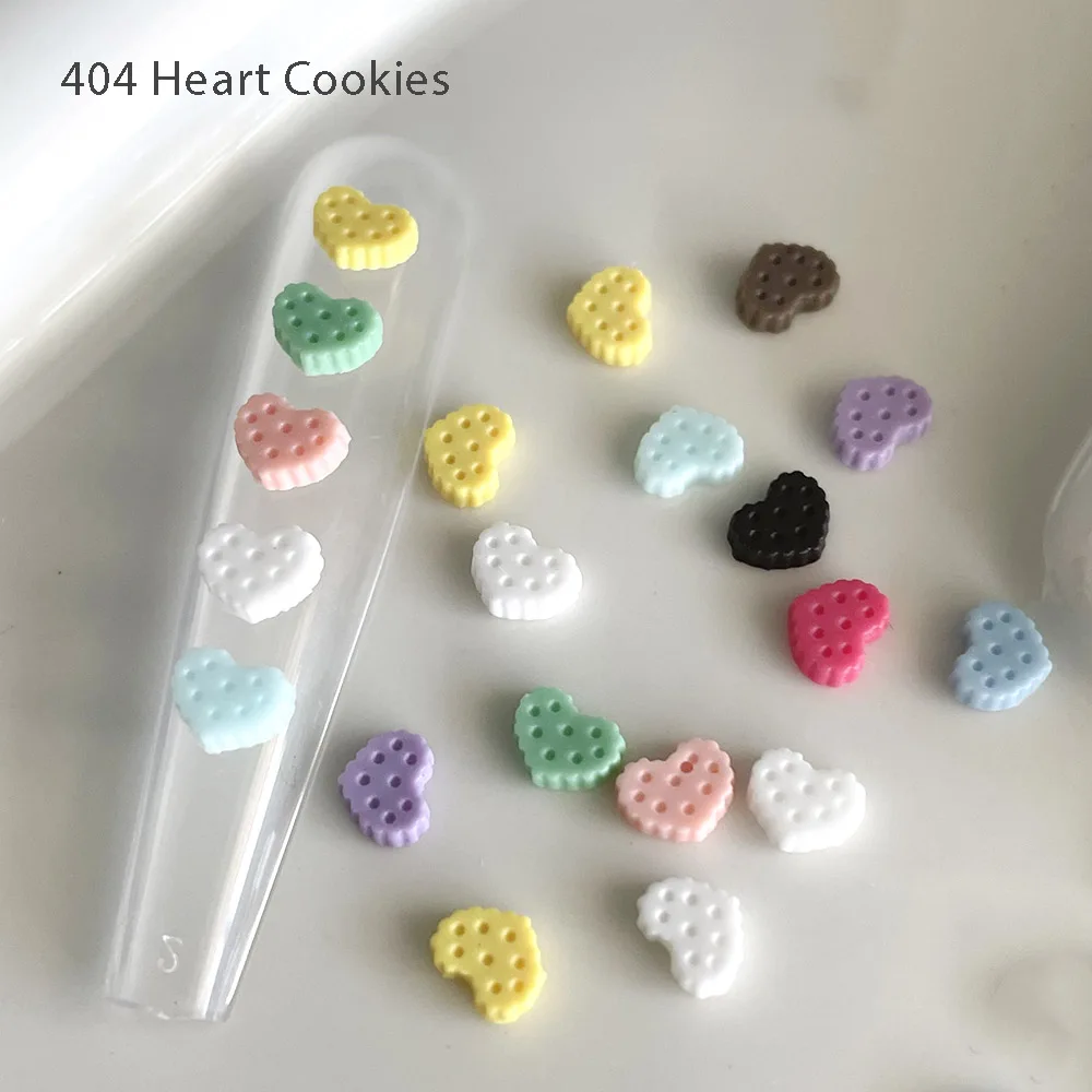 -Heart Cookies- Kiyomi Summer Macaroon Nailtipsfit Ornament Mini 6mm Heart Biscuit Resin bigiotteria LOVE DIY Nail Art Ornament 404