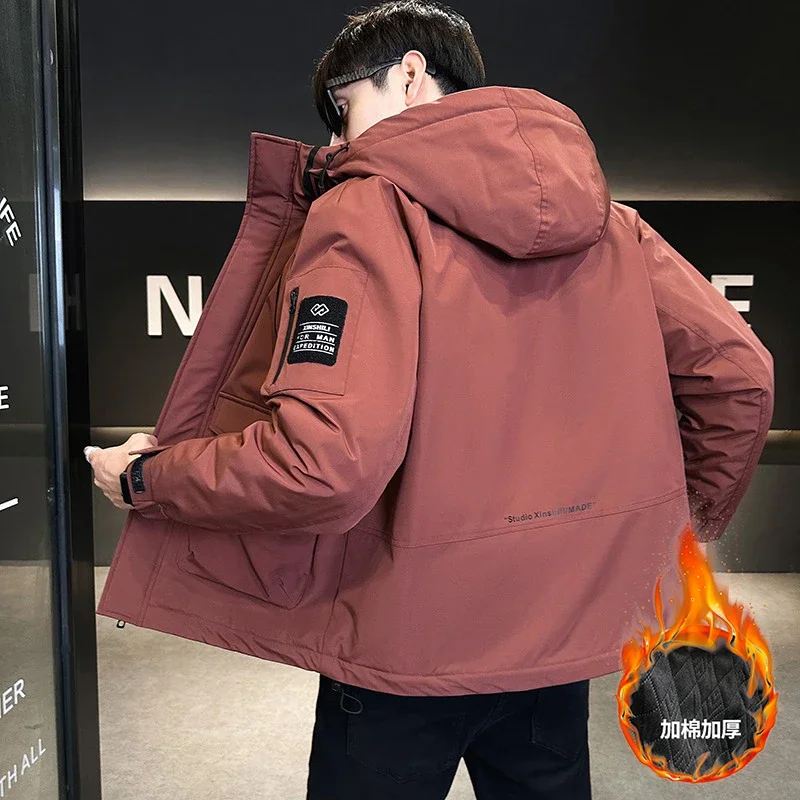 Casual 2024 Autumn Winter Men's Hooded Cotton-Padded Jackets Clothes Streetwear Loose Warm Coats Outdoor Windproof Thick Parkas