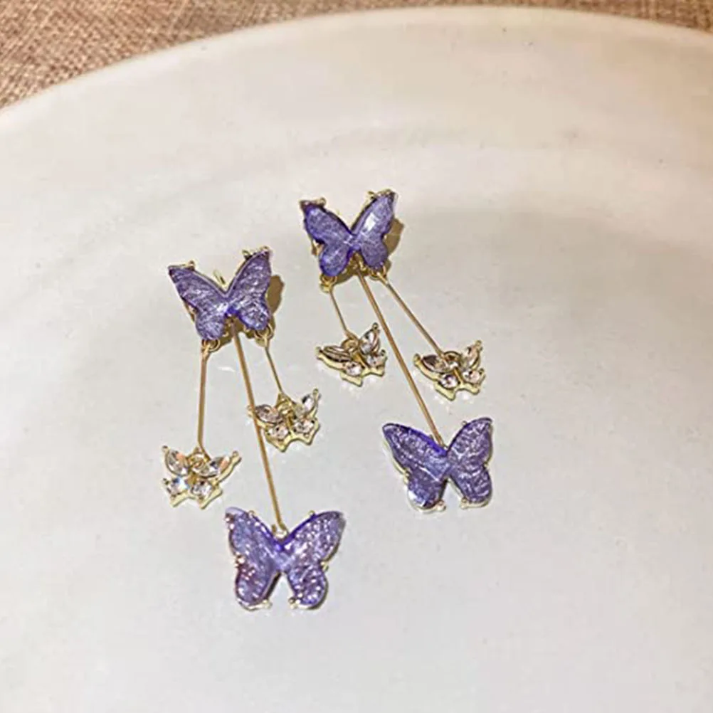 

Purple Crystal Butterfly Earrings Stud for Women Statement Jewelry Earings Fashion Studs Miss