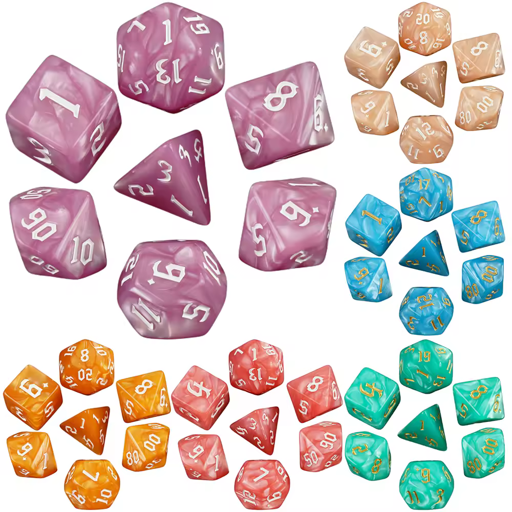 DND Juego de dados poliédricos de 7 piezas, remolino de perlas para juegos de rol, juegos de mesa, suministros para fiestas
