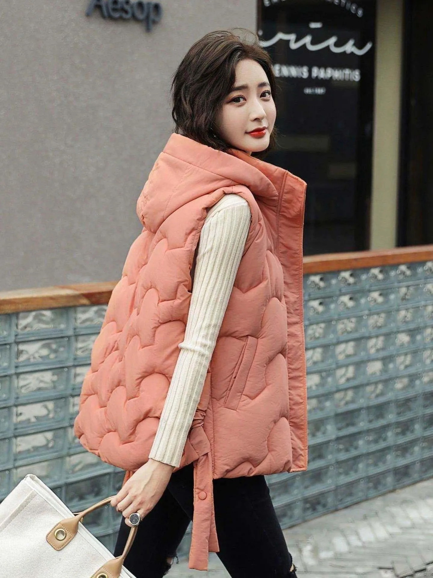 Slimming down Jaet Women's ort Padded Vest Loose Fit Korean Sle Outerwear Trendy Coat Casual Pants mid Low Waist