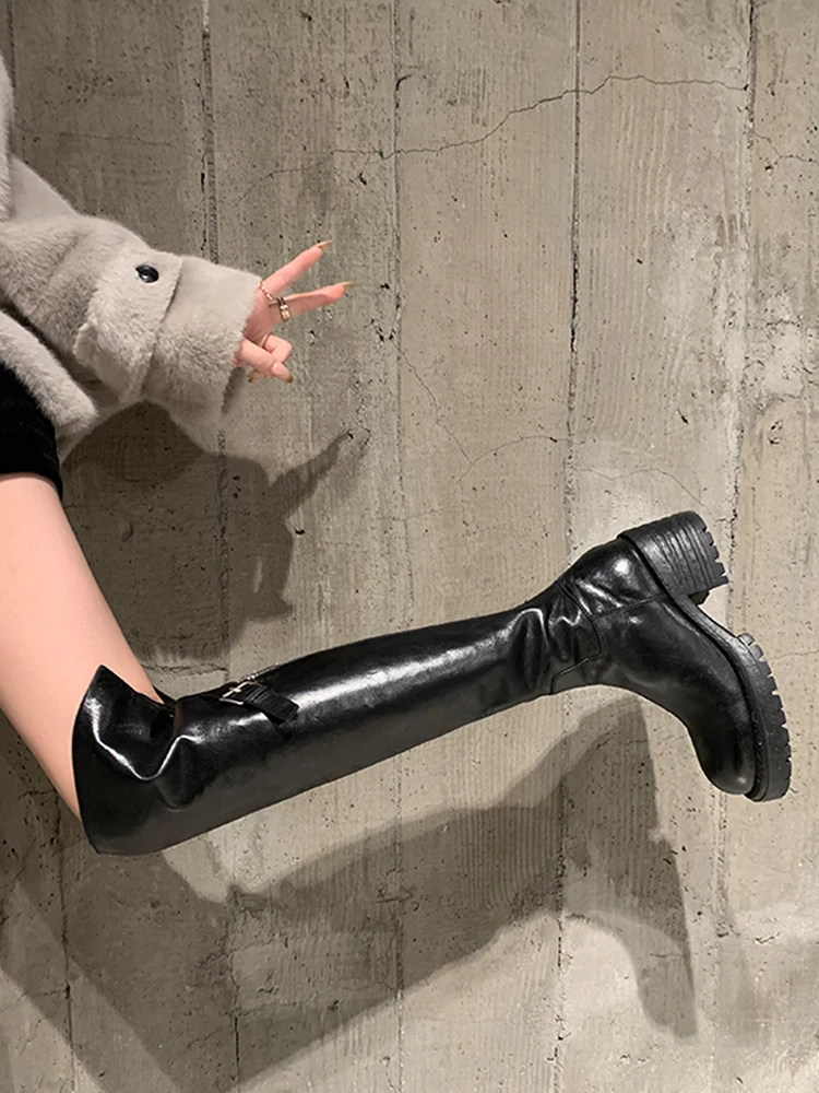 

Genuine Leather over Knee Long Boots Women's 2025 New Autumn Winter High Heel Knight Boots Thi Heel High Tube Bla Long Boots