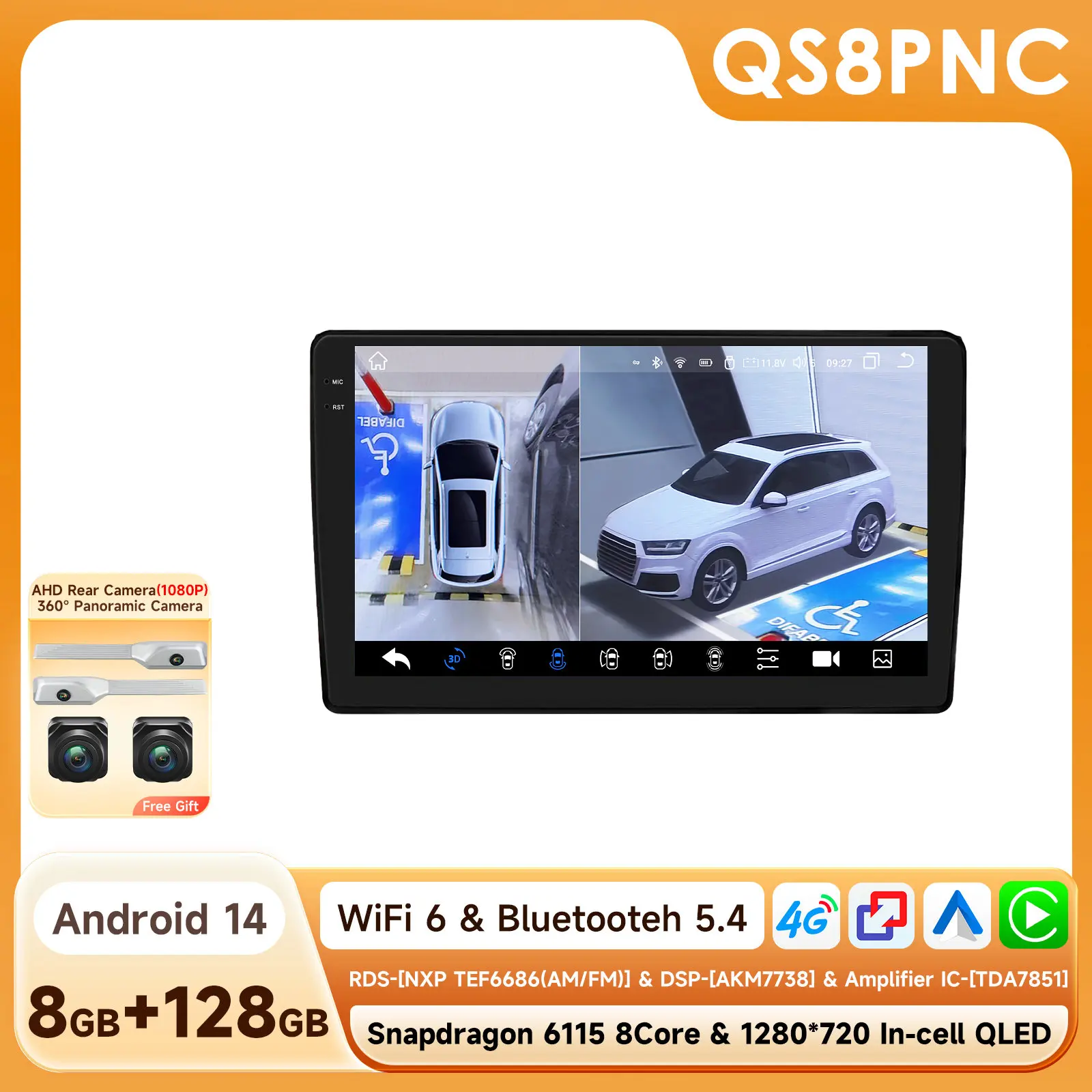 Hizpo 2din 9-Inch Android13 Autoradio Voor Audi A4 B8 B7 B6 S4 Rs4 2000 - 2009 Seat Exeo Bt 4G Dsp Rds Carplay Gps Navigatie