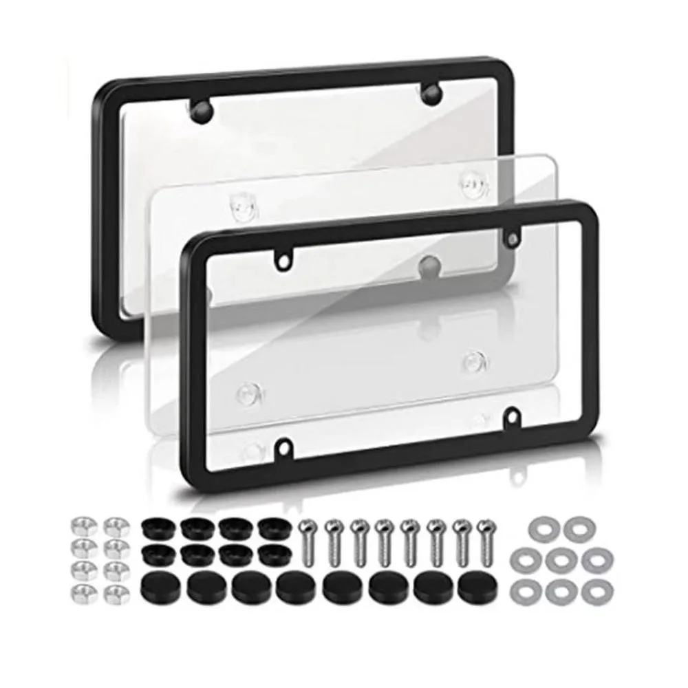 2 PCS Car License Plate Covers Set License Plate Shield Set Transparent License Plate Frames Protector