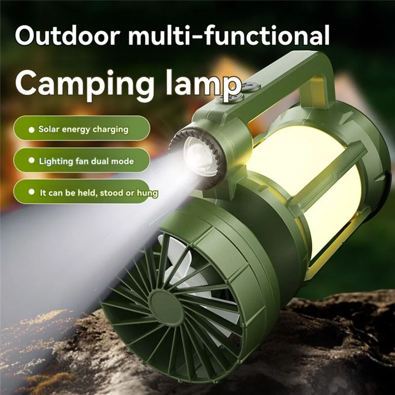 ABRU-Versatile Solar Powered LED Camping Lantern With Cooling Fan And Flashlight Feature For Outdoor Use
