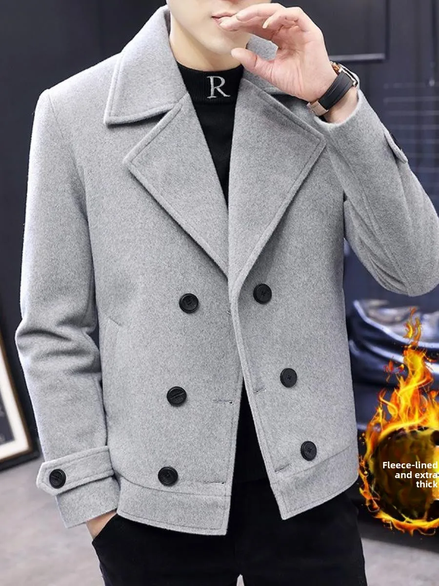 

Men's Autumn Winter Woolen Jaet ort Double-sided Tweed Coat Korean Faion Small Size Fem Jaet Warm Cold-resistant