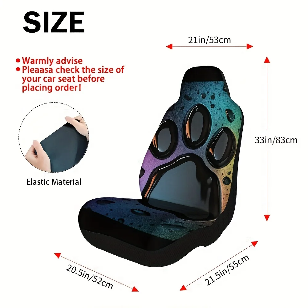 2pcs Car Seat Covers Set, Colorful Paw Print Print, Fashionable Vehicle Seat Covers. Fits Urban Daily Travels, Weekend Outings