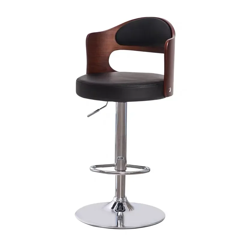 The product can be customized. Solid wood backrest bar chair can be lifted and rotated