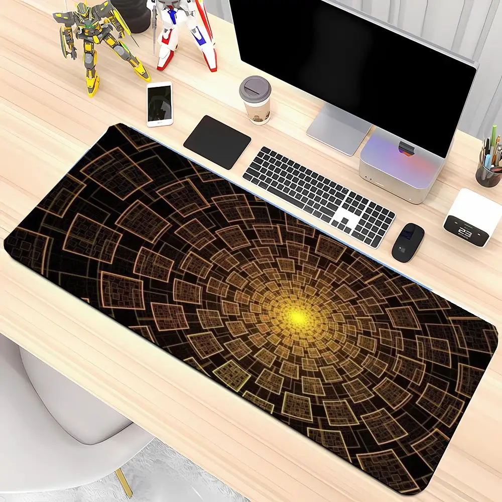 Geometric Concentric Square Tunnel Radial Abstract Pattern Fit Laptop Office Desktop Large Pad