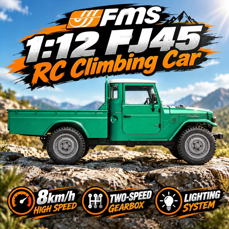 Hot FMS 1:12 FJ45 Pickup 4WD Drive Simulation Remote Control Electric Off-Road Climbing Car RC 8Km/h Two-Speed Model With Lights