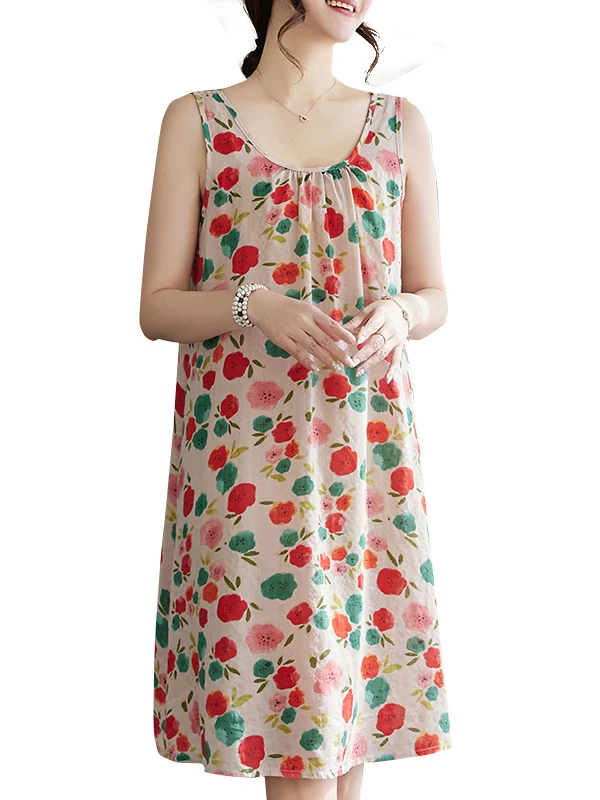 Vestido de Verão Novo Plus Size para Mulheres, Vestido Solto e inador, Saia em A, Sem Mangas, Vestido de Aodão e Linho co...