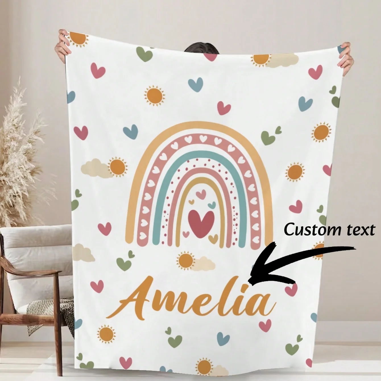 1 x personalisierte Flanelldecke mit individuellem Namen, hautfreundliche Bettdecke für Mädchen und Kinder – einzigartige Geschenkdecke