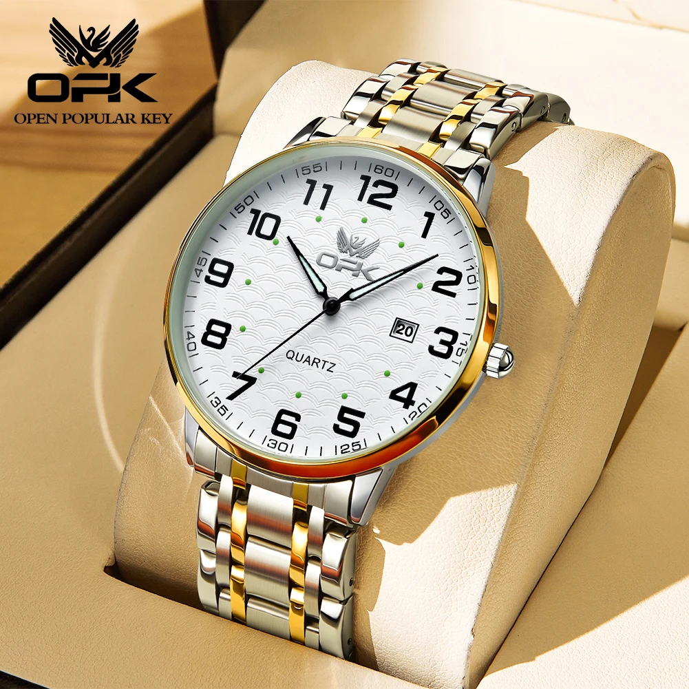 

Мужские часы OPK 6006, классические кварцевые часы со стальным ремешком, часы с римскими цифрами для мужчин, повседневные водонепроницаемые часы с светящимся календарем и датой