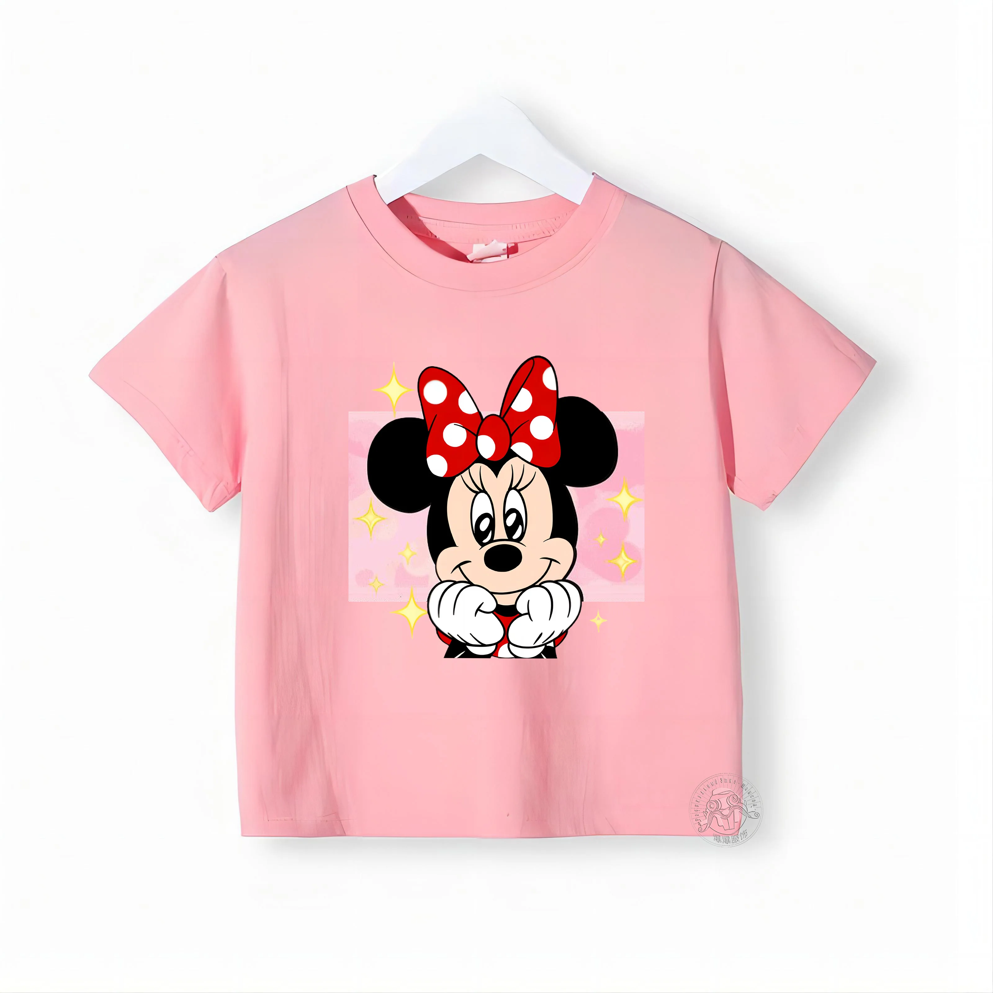 Kids Girls Red T-shirt Cartoon Minnie Mickey Print Kids Summer Girls Cotton Casual T-shirt Quick drying round neck short sleeve