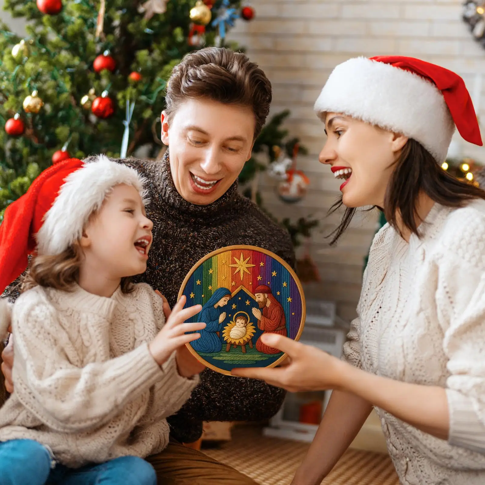 Christmas Embroidery Kit Handmade Artwork Craft Nativity Christmas Hand Embroidery Kit For Stocking Holiday Fall Halloween Wall