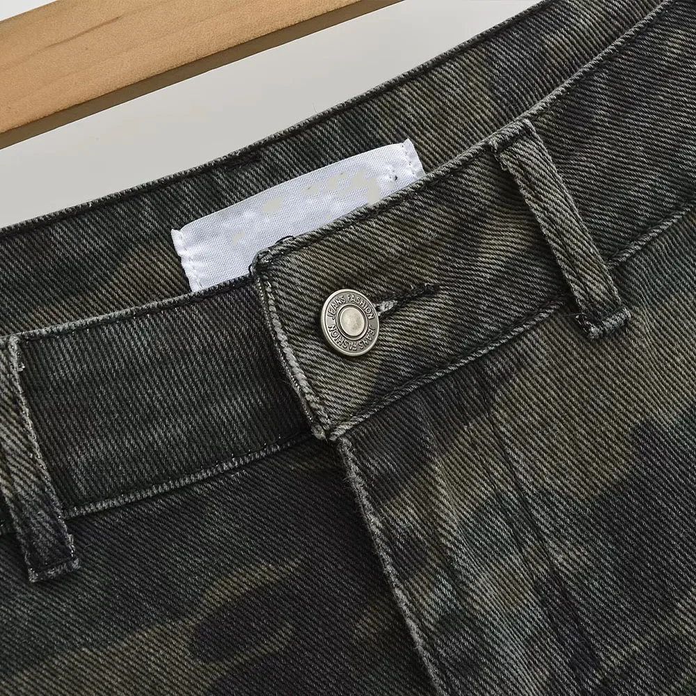 Wide-leg jeans, American high street spring and autumn design, hip-hop internet celebrity, retro camouflage pants, overalls