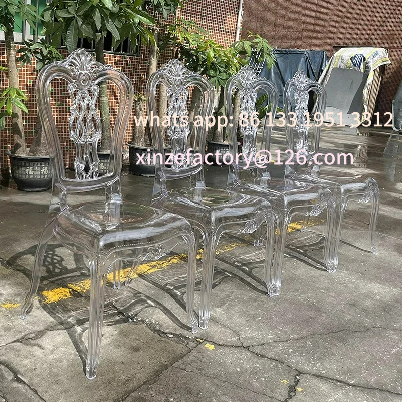 كرسي محكمة كريستالي قابل للتخصيص بسعر الجملة من الشركة المصنعة لقاعة الزفاف من الأكريليك الكريستالي كرسي زفاف شفاف قصر Transpa