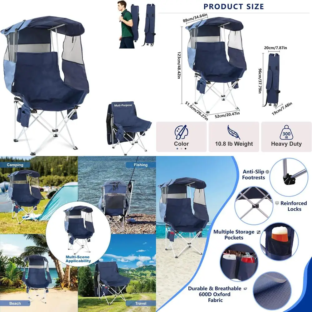 

Folding Camping Chairs Canopy Outdoor: Sports Portable Beach Chair with Canopy-Lawn Beach Chairs with Umbrella for Adults-Campin