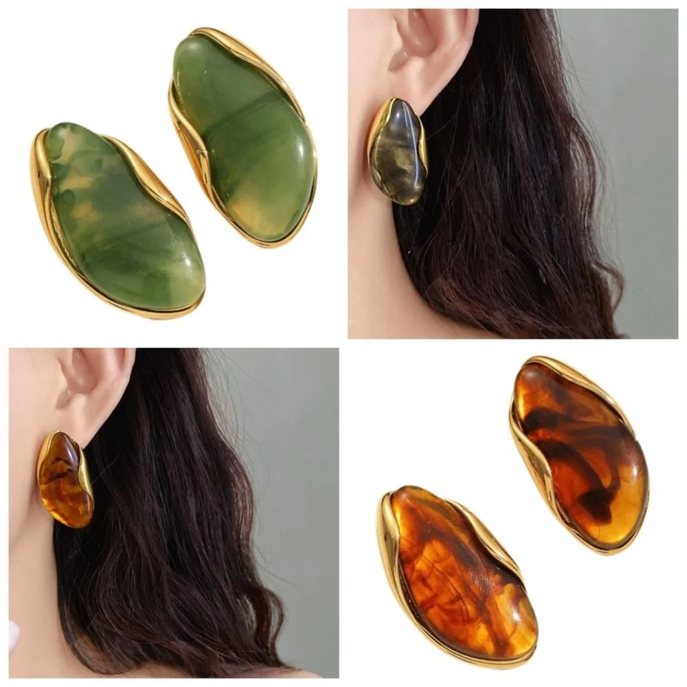 Stainless Steel Resin Amber Earrings Translucent Lightweight Chunky Hoop Earrings Hypoallergenic Acrylic Teardrop Earrings