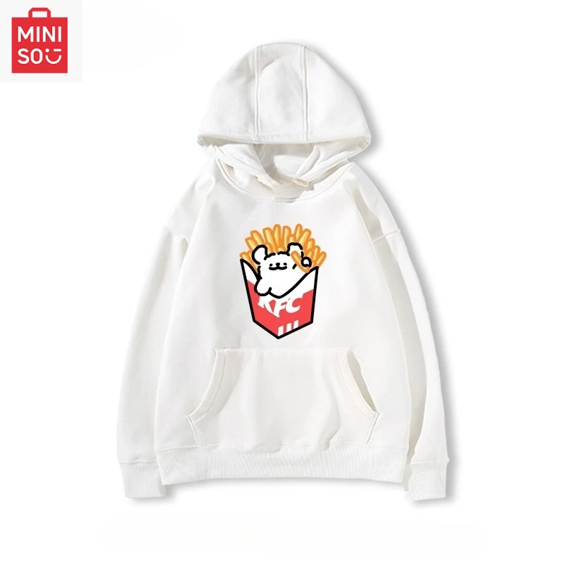

MINISO co-branded Maltese printed hoodie with hood, loose, cartoonish, multi-functional, casual and cute girl