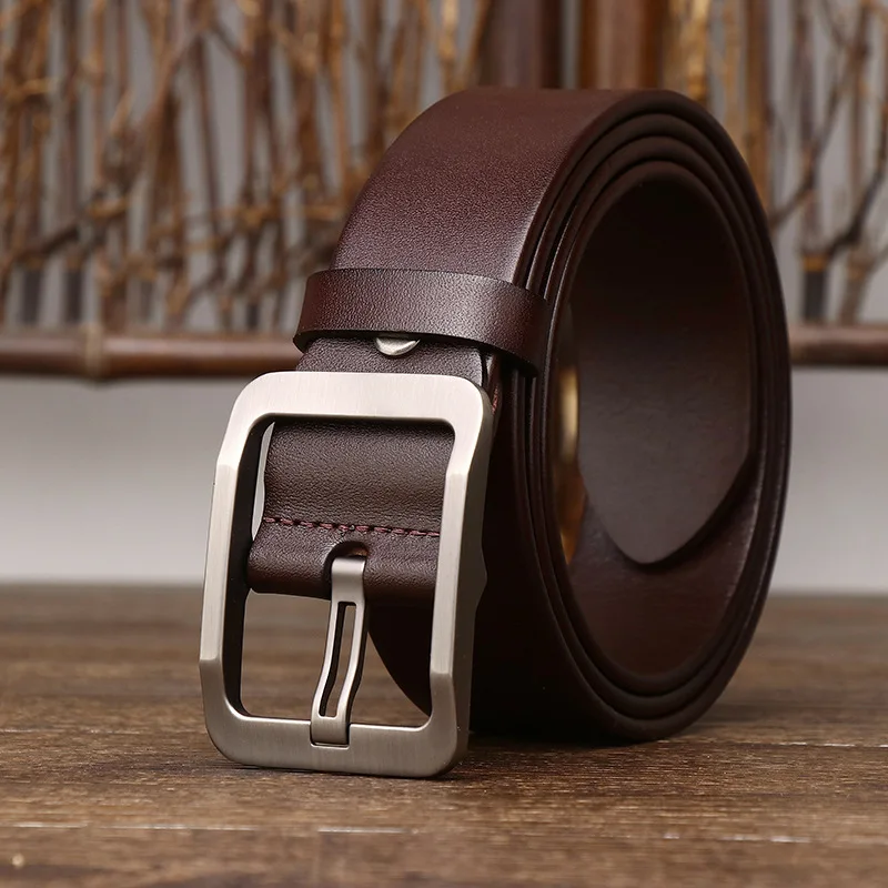 3.8CM Men's Genuine Leather Belt Top Grain Leather Alloy Buckle Business Casual Style Jeans Waist Belts Light Luxury Model