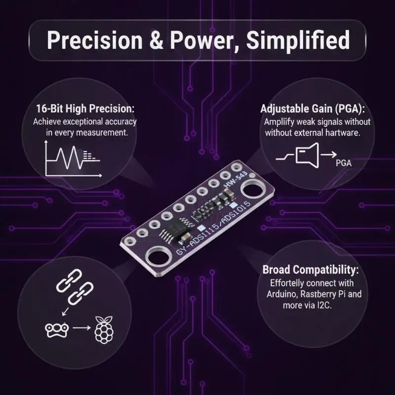 ADS1115 Adjustable Gain 16Bit ADC Module 4 Channel High Precision Board for  DIY Home Automation System Electronic Hobbyist Use