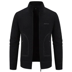 Men Stand Collar Cardigans Sweaters Fleece Thicker Warm Sweatercoats New Autumn Winter Male Slim Sweaters Jackets Size 3XL