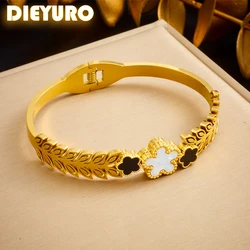 DIEYURO 316L Stainless Steel Golden Colour White Beihua Black Wheat Ear Bracelet For Girl New Fashion Loop Wrist Jewelry Gifts