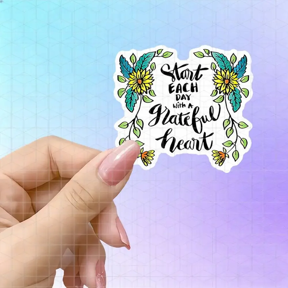 Start Each Day With A Grateful Heart Watercolor Flower Vinyl Sticker Matte Decal For Notebook Journal Water