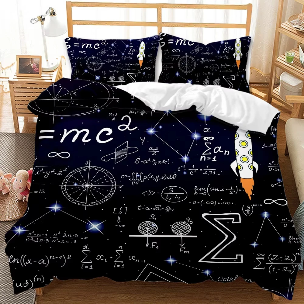 Math Bedding Set Mathematics Formula Duvet Cover Geometric Art Comforter Cover School Study Science Educational Dorm Room Decor