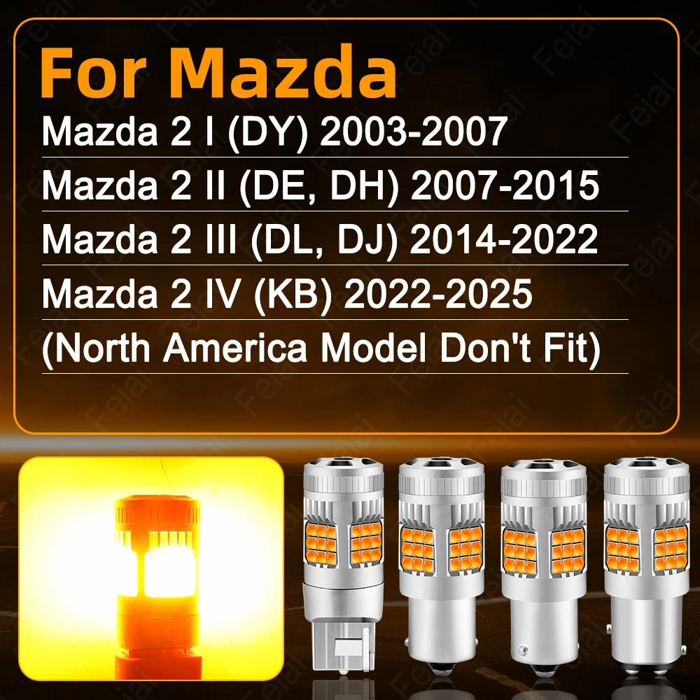 For Mazda 2 Demio Turn Signal LED Light Car Indicator Bulb Amber For Mazda 2 DY DE DH DL DJ KB Accessories 2003-2022 2010 2011